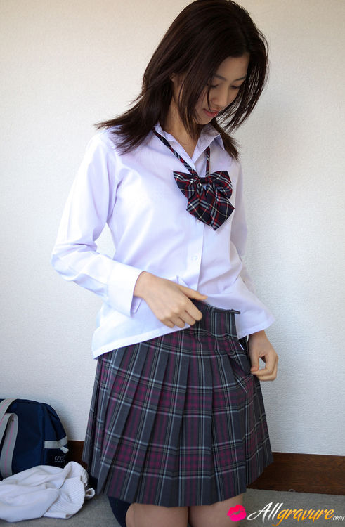 Asian Girl Strip Panties - Azusa Togashi Asian undresses uniform to show behind in panty