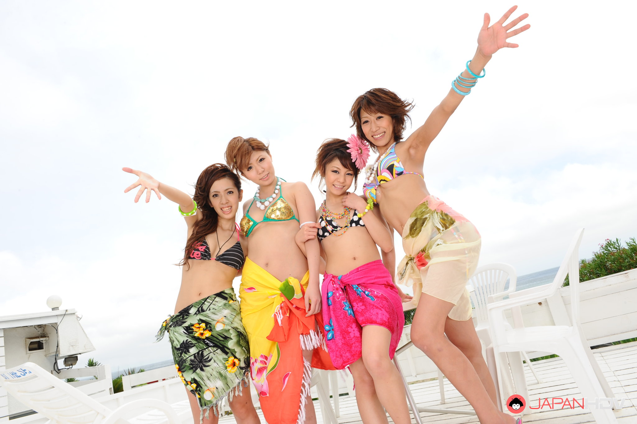 Sweet sexy girls pose for the camera on set